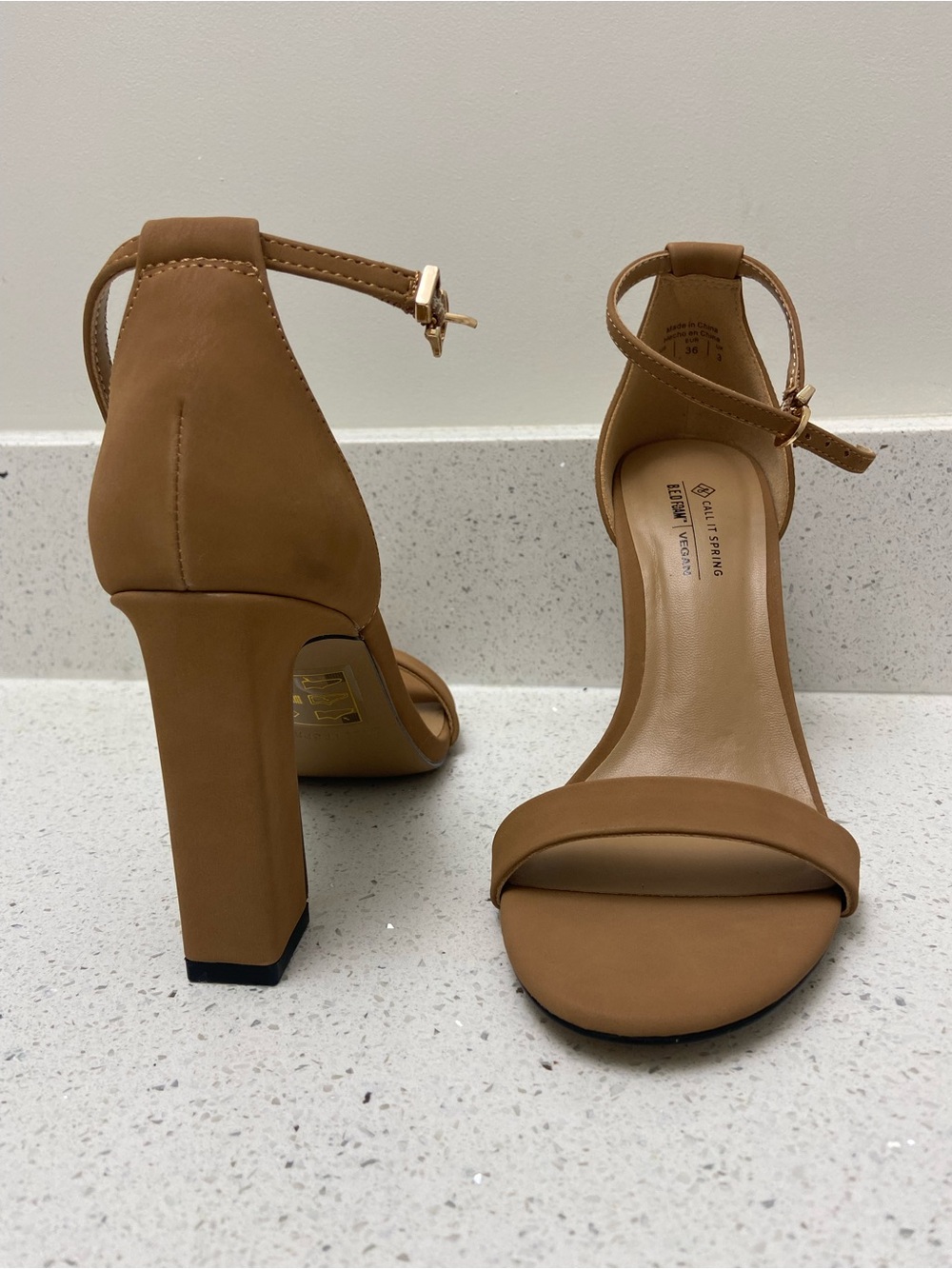 Call It Spring Tan Ankle Strap Block Heel Sandals